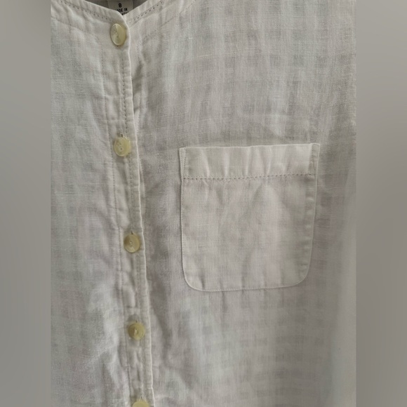 Talbots Womens White Irish Linen Button Up Blouse SZ 8 Long Sleeve Checkered - Picture 4 of 8